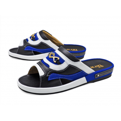 รองเท้าแตะ SKF-37 หนังนิ่มดำ-กลับน้ำเงิน-นิ่มขาว